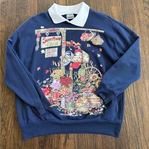 Navy Graphic Sweatshirt with Floral Design